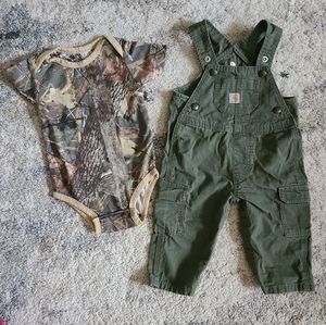 Carhartt Overalls + King's Camo Onesie, 9 Months